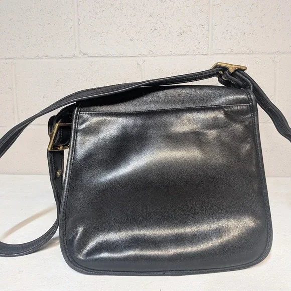 Vintage Coach Stewardess 9525 Black Glovetanned Leather Crossbody 90s Minimalist - Picture 7 of 16